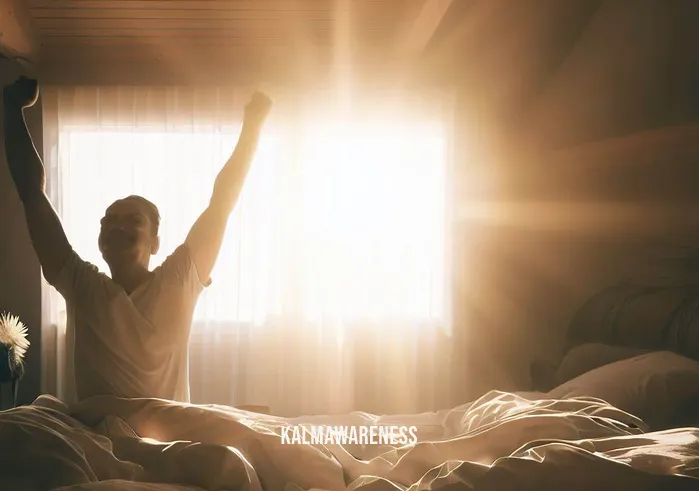 guided meditations for deep sleep _ Image: The bedroom bathed in the morning sunlight, with the person waking up refreshed, stretching in bed, and smiling to start a new day.Image description: A new dawn breaks, sunlight streaming in, and a well-rested individual waking up with a bright smile, ready to face the day.