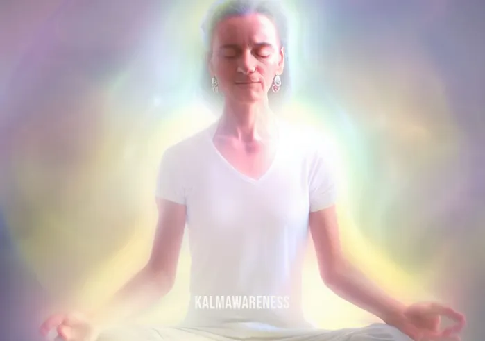 chakra clearing _ Image: A contented individual in a lotus position, surrounded by a soft, radiant aura.Image description: The person exudes positivity and balance, having successfully cleared their chakras and found inner harmony.