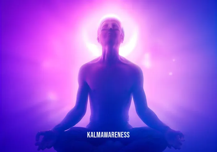 chakra color meditation _ Image: Now, bathed in a soothing violet light, the person is in a state of deep meditation, exuding peace and harmony.Image description: Having resolved their inner conflicts through chakra color meditation, they have found balance and tranquility in their life.