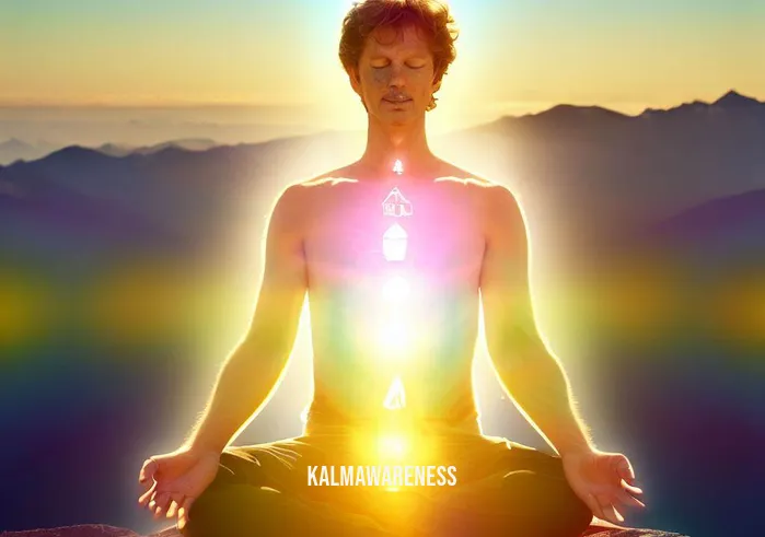 chakra mantra meditation _ Image: A radiant individual, filled with inner peace and joy, meditates on a mountaintop at sunrise, symbolizing their mastery of chakra mantra meditation. Image description: The meditator has achieved spiritual enlightenment, experiencing a profound transformation and alignment of their chakras.