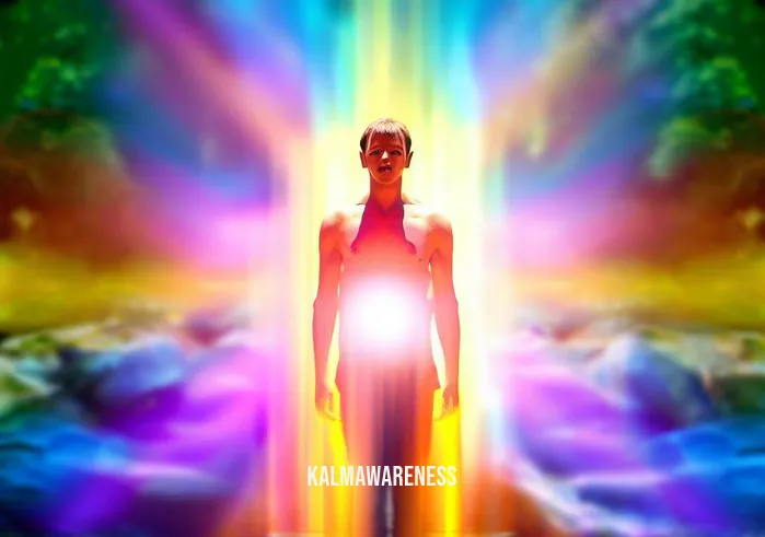 chakras meditation guided _ Image: A radiant and tranquil person stands by the river, vibrant energy flowing through their chakras, creating a vibrant aura of colors around them.Image description: Balanced chakras bring about a sense of inner peace and radiant energy.