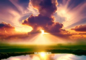 cloud meditation _ Image: A radiant sunset over a tranquil countryside landscape, with a lone figure meditating by a serene pond.Image description: The culmination of inner peace and the beauty of nature, as the individual finds resolution and harmony through cloud meditation.