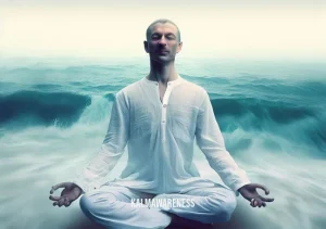 dharma ocean meditation _ Image: The individual now meditates effortlessly, alone by the ocean, a serene smile on their face, embodying the essence of Dharma Ocean Meditation.Image description: Complete inner peace achieved, the meditator harmonizes with the vastness of the ocean, embodying the principles of Dharma Ocean Meditation.