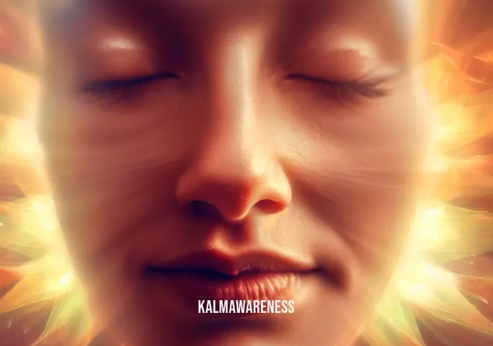 fall meditation _ Image: A close-up of the person's face, radiating inner peace and mindfulness, showcasing the transformation brought by fall meditation. Image description: A close-up reveals the person's face, radiating inner peace and mindfulness, a testament to the transformative power of fall meditation.
