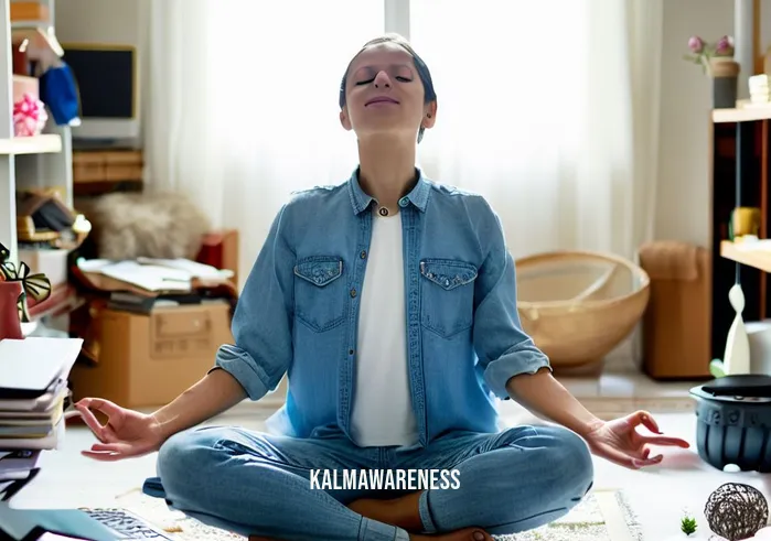 gay meditation _ Image: The final image shows the person returning to their organized, clutter-free room, sitting peacefully, and effortlessly managing their work with a smile.Image description: Back in their tidy room, they work with ease, having achieved a harmonious balance between work and meditation.