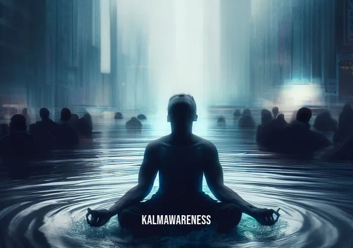 meditation inside water _ Image: The individual, now back in the city, meditates effortlessly amidst the hustle and bustle, maintaining their inner peace amidst chaos.Image description: Back in the urban environment, the meditator remains unperturbed by the surrounding chaos, demonstrating how meditation inside water has equipped them with inner resilience and serenity.