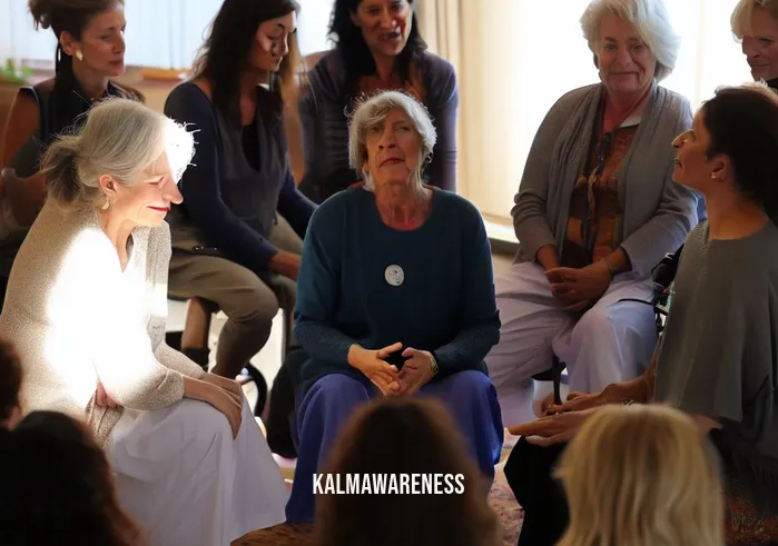 meditations seminar _ Image 5: Image description: As the seminar concludes, participants gather in a circle, sharing their experiences and newfound wisdom, their faces radiant with inner peace and a sense of resolution.