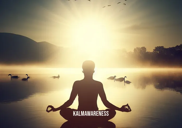 15 minute sleep meditation _ Image: A person peacefully meditating by a serene lake, the morning sun rising over the horizon, casting a warm and gentle glow on the water's surface, while birds chirp in the background.Image description: Embracing the beauty of a new day, grounded and refreshed after a 15-minute sleep meditation.