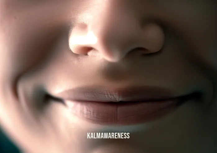 achtsamkeitsmeditation _ Image: A close-up of a person's serene face, a smile of contentment, representing the resolution of their inner turmoil.Image description: Close-up of a person's peaceful face, radiating contentment, symbolizing the resolution of inner turmoil through mindfulness meditation.