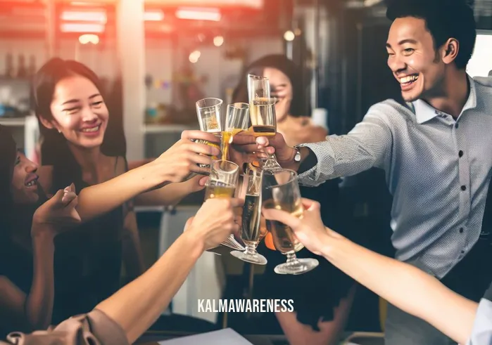 cuimhnich _ Image: A celebratory office party with employees smiling and toasting to their successful resolution of the problem. Image description: The team is joyously celebrating their accomplishments, marking the end of a challenging journey.