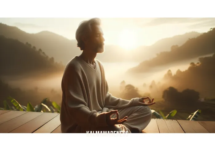guided meditation death _ Image: A person meditating alone, now with a serene expression, bathed in the soft morning light, having found peace and acceptance regarding the concept of death.Image description: Through guided meditation and introspection, an individual has reached a state of inner peace, embracing the inevitable journey of life's end with grace and tranquility.