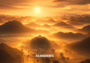 buddhist sound 5 min _ Image: A vibrant sunrise over a serene landscape, symbolizing the inner peace and clarity achieved through Buddhist sound practices. Image description: The rising sun bathes the landscape in golden light, signifying the resolution and inner calm found through Buddhist sound.