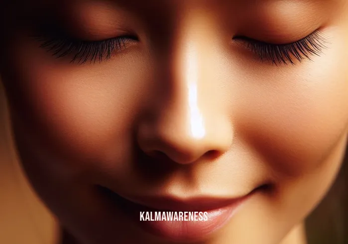 ak inner peace _ Image: A close-up of a person's serene face, radiating inner peace and contentment, as they peacefully smile.Image description: A close-up reveals a person's serene expression, their eyes reflecting the inner peace and contentment they've discovered on their journey.
