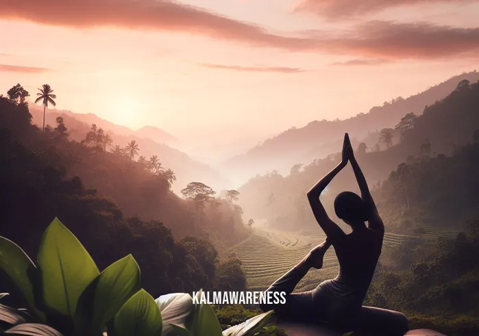 becoming conscious the science of mindfulness _ Image: A serene natural landscape with a person in yoga pose, fully at peace. Image description: A serene natural landscape with a person in yoga pose, fully at peace.