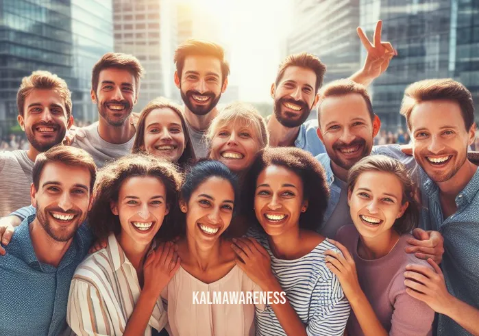 brussels mindfulness work _ Image: A happy and united team of colleagues in Brussels, gathered for a group photo, smiling, and radiating positivity.Image description: A joyful group of colleagues in Brussels, standing together, smiling, and radiating positivity in a group photo.
