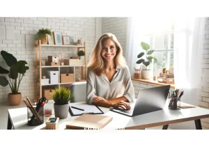 what to do after meditation _ Image: A tidy, organized workspace with a beaming individual now confidently tackling their tasks. Image description: A transformed workspace and a content meditator, ready to tackle their day with clarity and purpose.