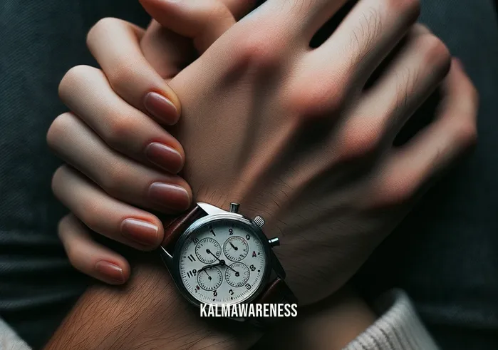 one word to describe living in the moment _ Image: A close-up of two hands holding, one with a wristwatch displaying the time, emphasizing the importance of cherishing every moment.Image description: Close-up of connected hands, a reminder to value the present time.