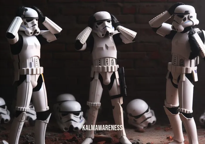 build a distraction for the stormtroopers _ Image: Stormtroopers scratch their helmets in confusion as Rebels use the distraction to slip past, making their escape to safety.Image description: Stormtroopers scratch helmets in confusion as Rebels slip past.