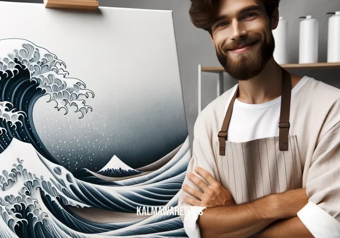 simple waves drawing _ Image: The artist smiles, satisfied with the serene beauty of the completed waves. Image description: The artist, a contented smile on their face, stands next to their masterpiece of simple, elegant waves.