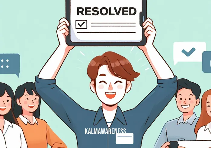 while you were out clip art _ Image: A smiling coworker holding a message pad with a resolved issue noted. Image description: A colleague triumphantly holds up a message pad, showing a resolved issue, with smiles of accomplishment all around.