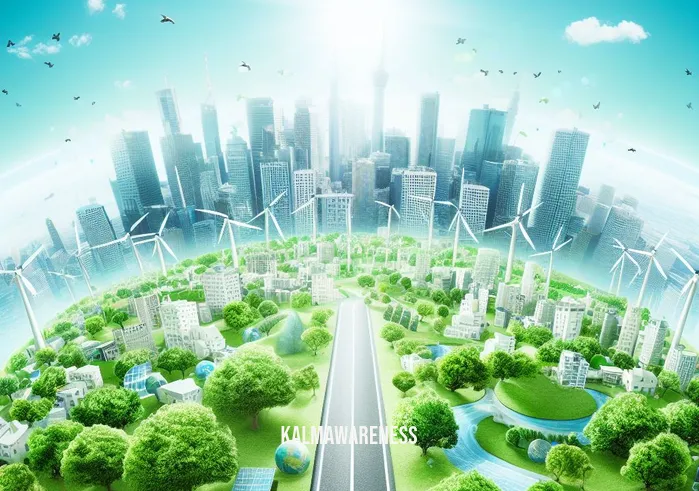meditation earth _ Image: A clean and green cityscape with renewable energy sources, showcasing a sustainable and harmonious coexistence with the environment. Image description: A transformed urban landscape with clean energy sources and green spaces, symbolizing a balanced connection with the Earth.