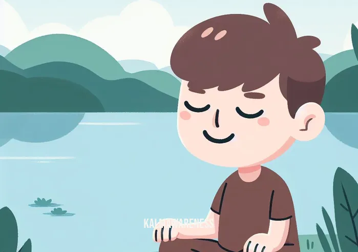 aa guided meditation _ Image: A person, now relaxed, sits by the serene lake, smiling and at ease. Image description: A peaceful individual finding serenity by the tranquil lake.