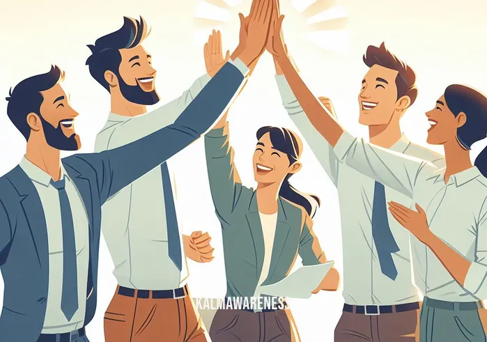 being in your body _ Image: A contented team celebrating with high-fives and smiles after successfully implementing the resolution. Image description: A jubilant team celebrating their successful resolution, sharing high-fives and beaming with smiles of accomplishment.