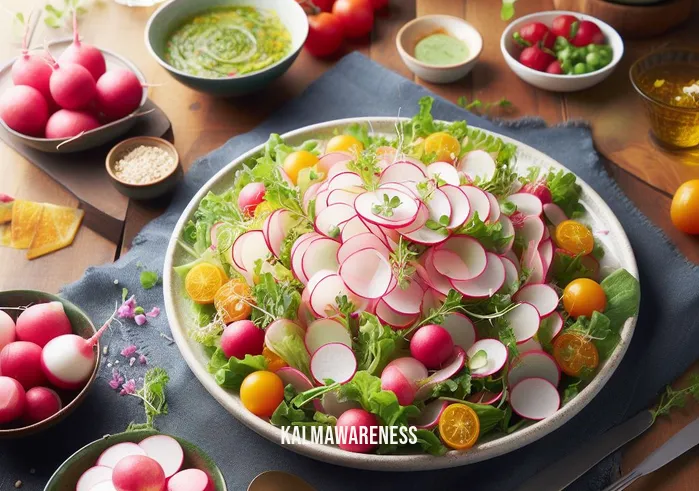 craving radishes _ Image: A table set with a delicious radish salad. Image description: A beautifully arranged table showcases a colorful radish salad, ready to be enjoyed, fulfilling the craving.