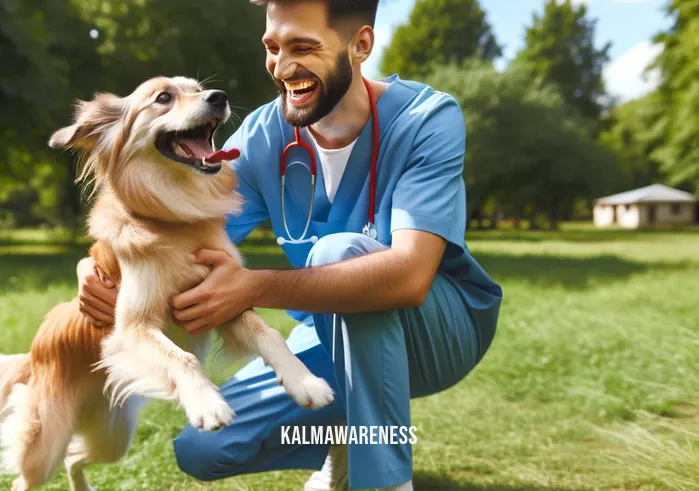 eno animal hospital _ Image: The same dog, now fully recovered, happily playing with a veterinary technician in a sunny, grassy outdoor area.Image description: This heartwarming image shows the once-distressed dog, now fully recovered and joyful, playing with a caring veterinary technician in a bright, outdoor setting.