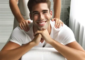 mindful body massage _ Image: The session concludes with the client sitting up, a serene smile on their face, feeling rejuvenated and more in tune with their body after the mindful body massage.Image description: The client sits up, a serene smile gracing their face, having experienced the full benefits of the mindful body massage – rejuvenation and a deeper connection with their body.