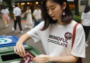 mindful chocolate bar _ Image: The person recycling the mindful chocolate wrapper responsibly, promoting eco-friendly choices. Image description: The person recycling the mindful chocolate wrapper responsibly, promoting eco-friendly choices.