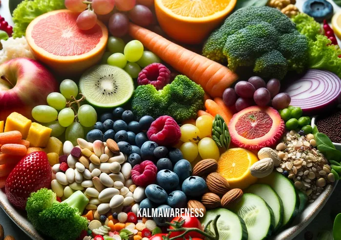mindful plate _ Image: A close-up of a mindful plate filled with vibrant fruits, vegetables, and grains. Image description: A colorful and nourishing plate showcasing the essence of mindful eating.