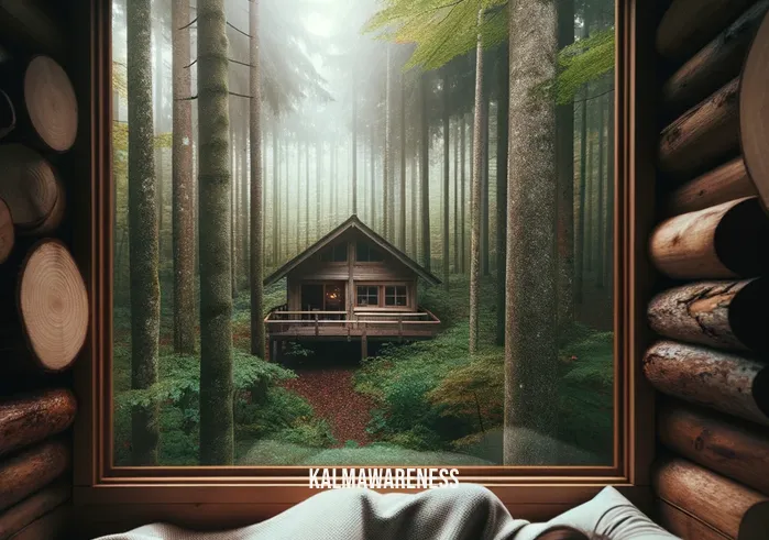 relaxation stories for sleep _ Image: A cozy cabin in a forest, with a person nestled under warm blankets, eyes closed. Image description: The cabin provides comfort as the person drifts into a deep, restful sleep amidst the forest's embrace.