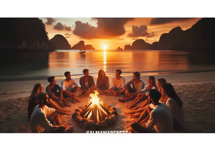 holiday relief _ Image: A picturesque beach at sunset, with the same group of friends now relaxed, enjoying a bonfire and laughter, signifying the successful start of their holiday.Image description: The group of friends gathered around a warm bonfire on a tranquil beach, enjoying the sunset, smiles on their faces as they begin their long-awaited holiday.