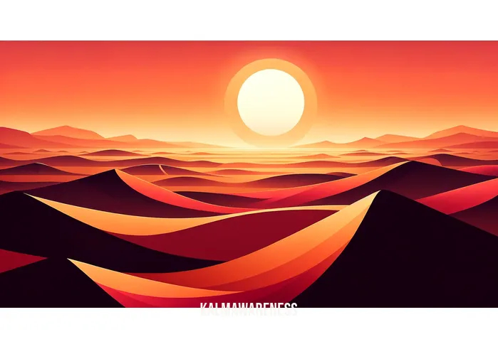 big sky meditation _ Image: The sun setting over a vast, open desert landscape, casting a warm glow. Image description: The calmness and beauty of nature, bringing a sense of inner peace.
