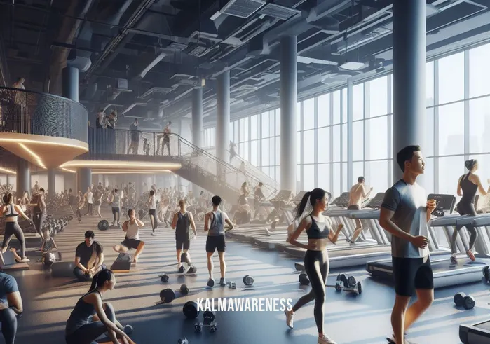 body elemental _ Image description: A bustling gym filled with people of different ages and backgrounds, all striving for a healthier body and lifestyle.