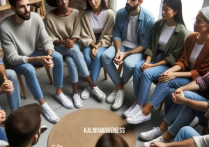 opposite of meditation _ Image: The same group from the earlier image, now sitting in a circle, actively listening and resolving their differences. Image description: The previously arguing individuals now engaged in a constructive dialogue, showing signs of understanding and cooperation.