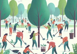 anger is an energy _ Image: A community coming together, planting trees in a park as a symbol of unity and positive energy. Image description: People of all backgrounds working harmoniously to create positive change.