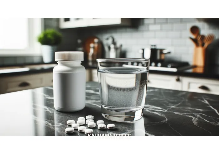 frequency for headache _ Image: A glass of water and a pill bottle on a kitchen counter. Image description: A pill bottle and a glass of water, symbolizing the decision to take medication for headache relief.