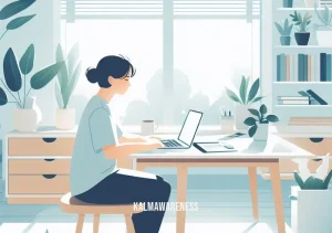 habits that hinder thinking _ Image: A person sitting in a peaceful and organized home office, with a clear desk and focused expression while working on a laptop. Image description: A serene home workspace, neatly organized, with a person focused on their laptop, surrounded by plants and natural light.