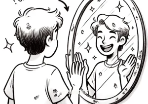 i'm looking at the mirror on the wall _ Image: The mirror is now sparkling clean, and the person is happily admiring their reflection. Image description: The once grimy mirror now sparkles, and the person is happily looking at their reflection, feeling a sense of accomplishment.
