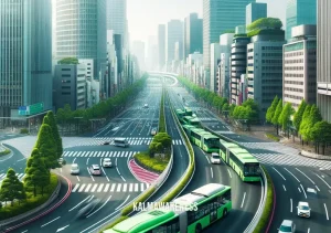 in said in a sentence _ Image: A vibrant cityscape with green public transport, showcasing improved traffic flow. Image description: A transformed city scene with efficient public transport and reduced congestion.