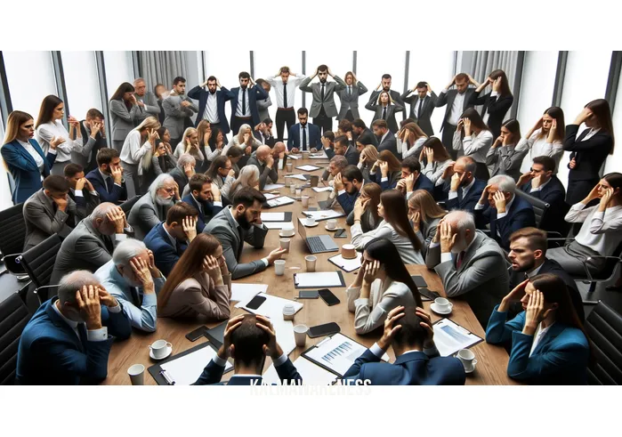 mindfulness speech _ Image: A crowded conference room filled with people talking loudly, looking stressed and overwhelmed. Image description: Participants at a conference room, appearing stressed and overwhelmed, engaging in heated discussions.