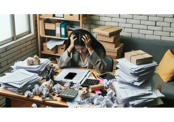 minds like mirrors _ Image: A cluttered desk with scattered papers, a stressed person in front, holding their head in frustration.Image description: A chaotic work environment reflects a mind overwhelmed with disorganized thoughts and tasks.
