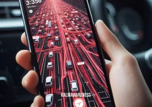 no is a complete sentence quote _ Image: A close-up of a person's hand holding a smartphone displaying a traffic jam on a navigation app. Image description: The screen shows a sea of red lines indicating the gridlock ahead.