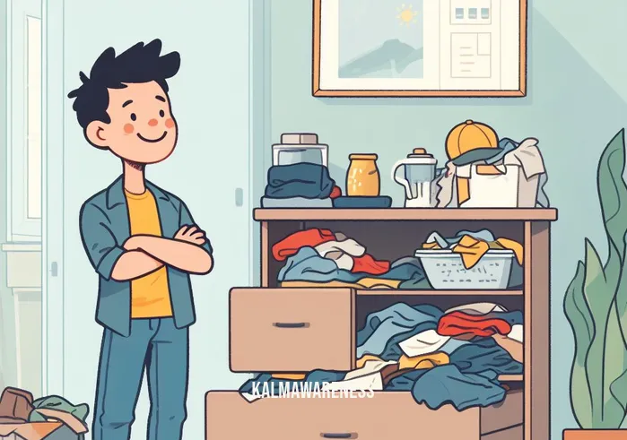 gentle move _ Image: The person who was initially overwhelmed now stands in the tidy room, smiling. Image description: They feel a sense of accomplishment and relief, having resolved the cluttered chaos.