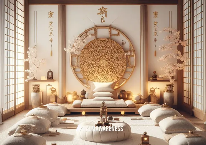 gomden cushion _ Image: A beautifully organized meditation space with a Gomden cushion at the center. Image description: A perfectly arranged meditation area with a Gomden cushion as the focal point, creating a serene atmosphere for practice.