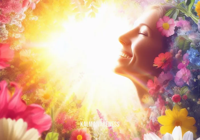 guided meditation for joy _ Image: The same person, now in a vibrant and thriving garden, surrounded by blooming flowers and basking in the sunshine, radiating happiness.Image description: A person immersed in a vibrant garden, bathed in sunlight and surrounded by colorful blossoms, reflecting a state of pure happiness and joy.