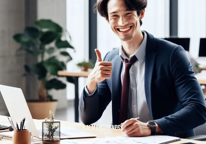 internal attention _ Image: The person smiling, having successfully transformed their workspace and improved their internal attention.Image description: The person smiling, having successfully transformed their workspace and improved their internal attention.