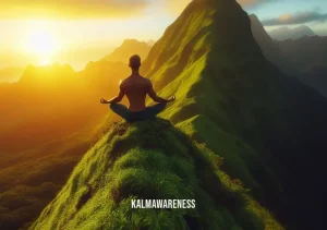 meditating while drunk _ Image: A lush, green mountain peak at sunrise. The man, completely at peace, meditates on the summit, embracing the beauty and tranquility of nature.Image description: Atop a lush mountain peak bathed in the golden light of sunrise, the man meditates with absolute serenity. Nature's grandeur surrounds him, and he finds harmony within himself, transcending his earlier struggles.